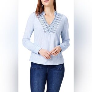 Nic & Zoe blue long sleeve embroidered size small